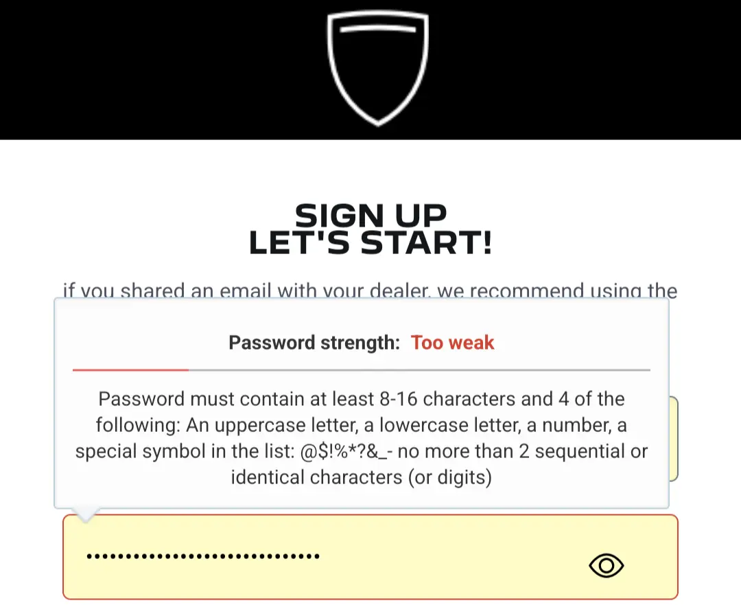 Password complexity error